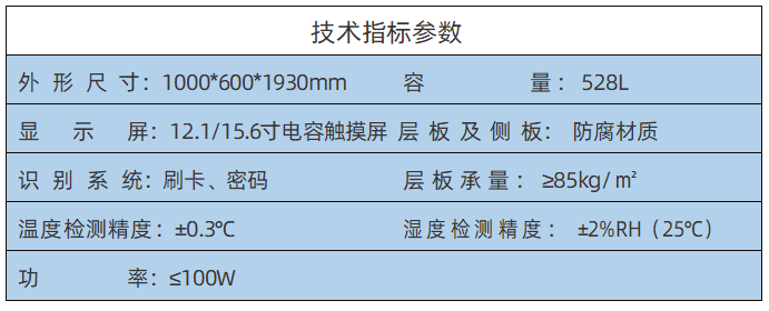 排風(fēng)型智能試劑柜的參數(shù)